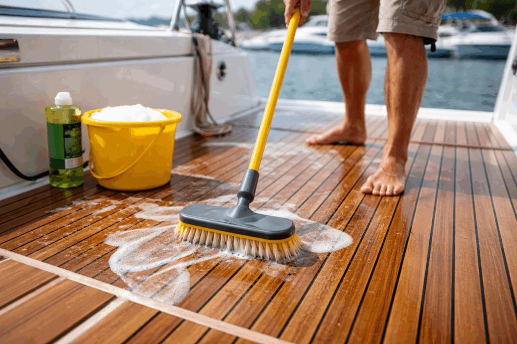 teak boot schoonmaken