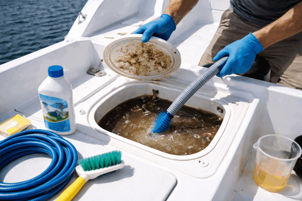 schoonmaken vuilwatertank boot