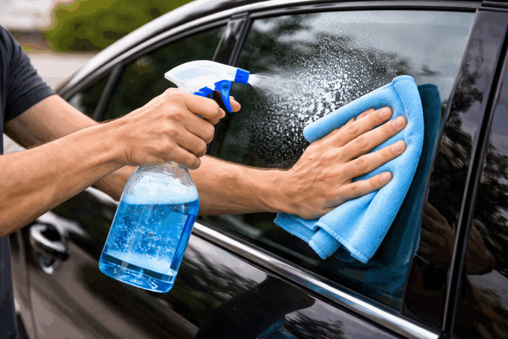 auto schoonmaken met glasreiniger