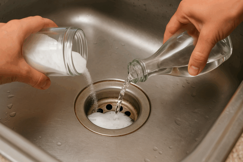 Afvoer schoonmaken met soda en azijn