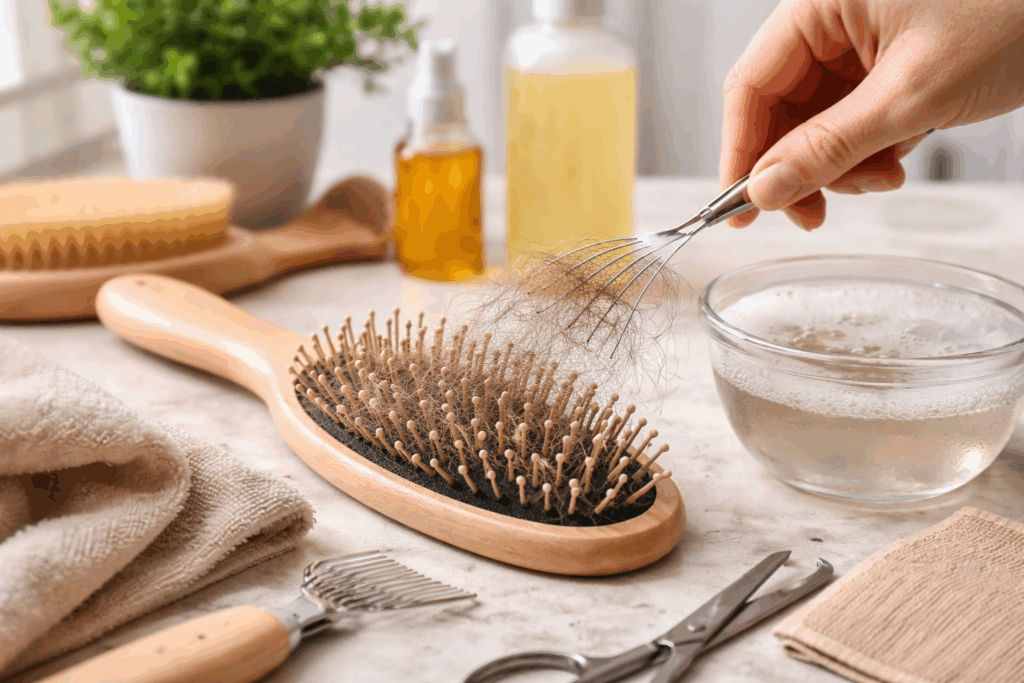 Haarborstel schoonmaken