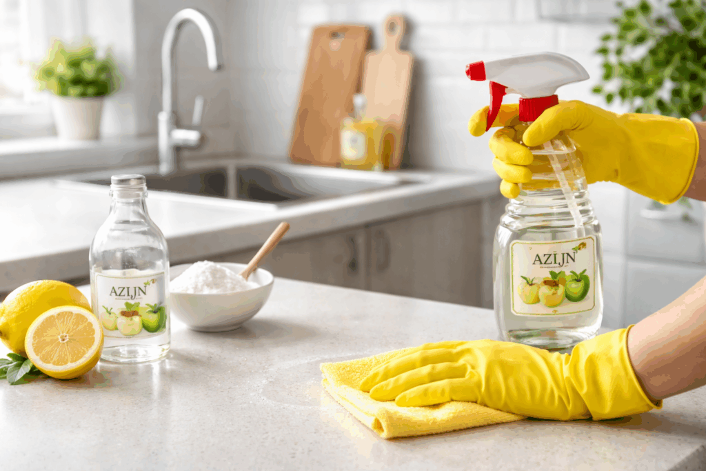 aanrecht schoonmaken met azijn