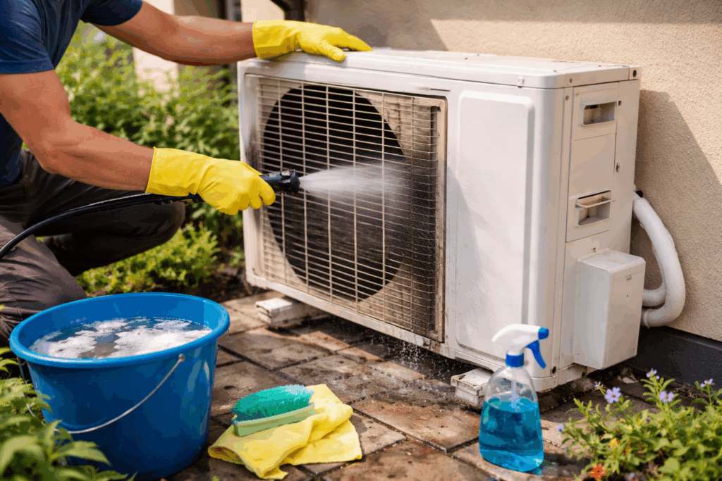 Buitenunit airco schoonmaken