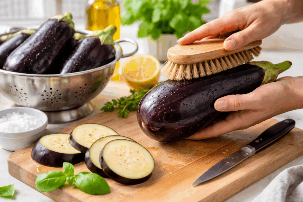 Aubergine schoonmaken