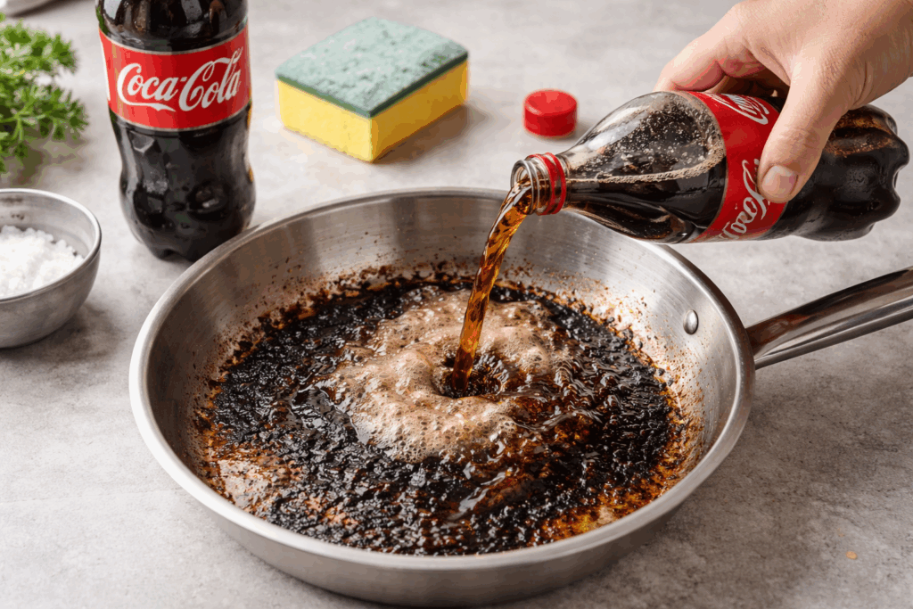 aangebrande pan schoonmaken cola
