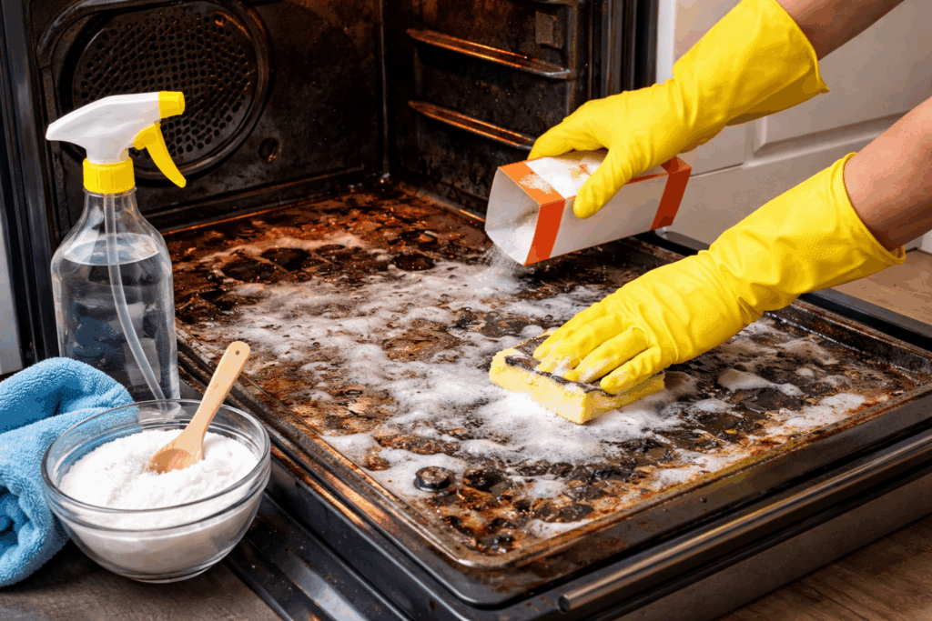 aangekoekte oven schoonmaken met baking soda