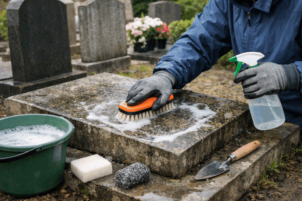 Grafsteen schoonmaken