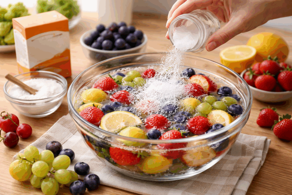 Fruit schoonmaken met baking soda