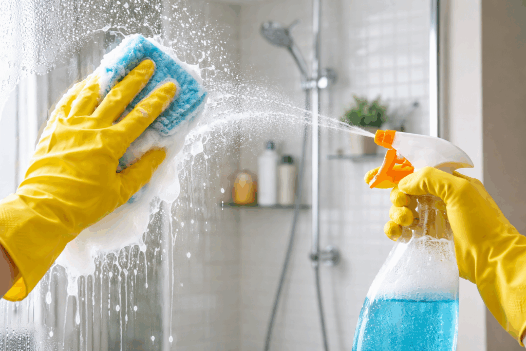 Glazen douchewand schoonmaken