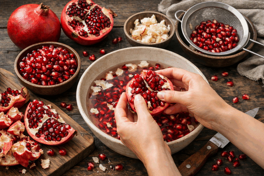 Granaatappel schoonmaken