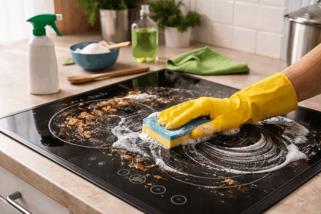 aangekoekte inductieplaat schoonmaken