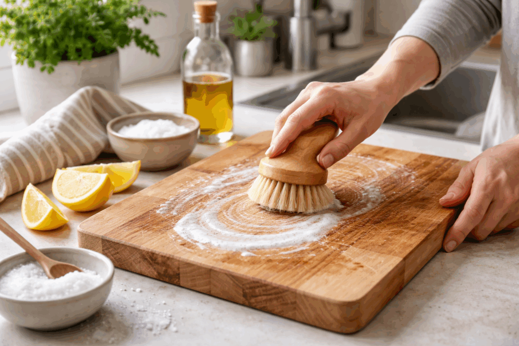 Houten snijplank schoonmaken