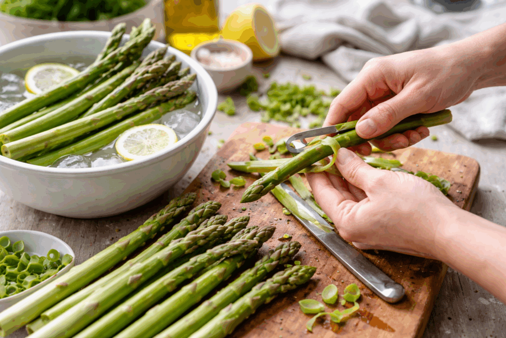 Groene asperges schoonmaken