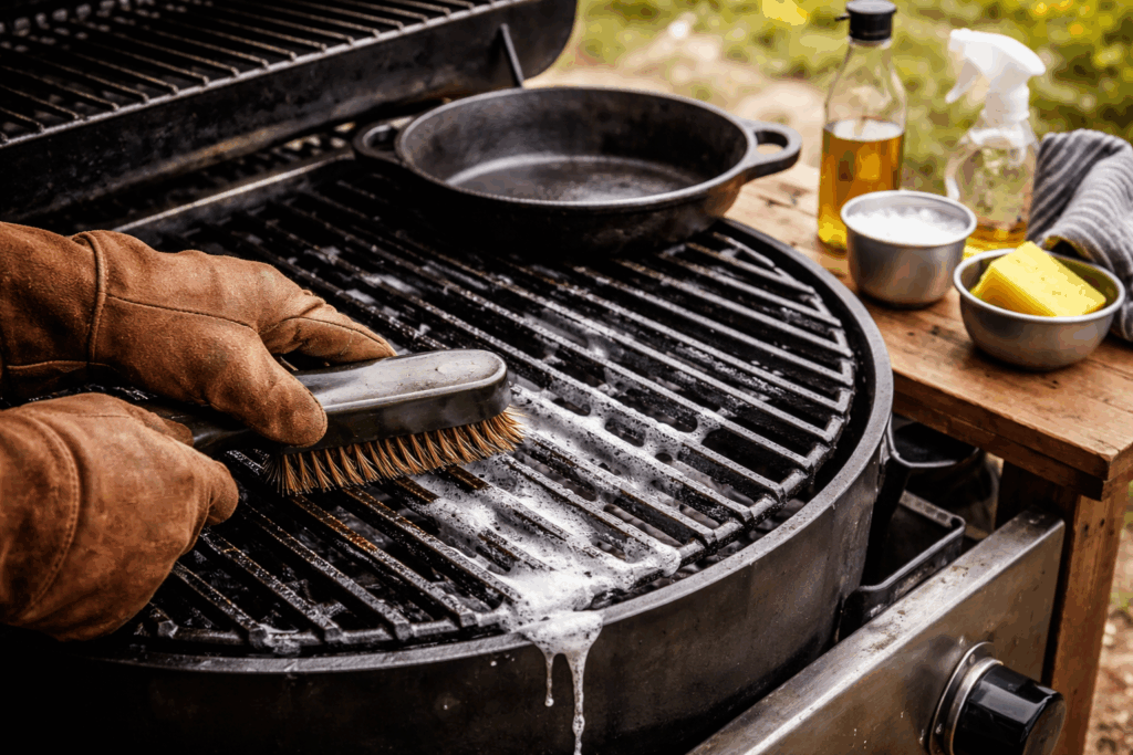 bbq schoonmaken gietijzer