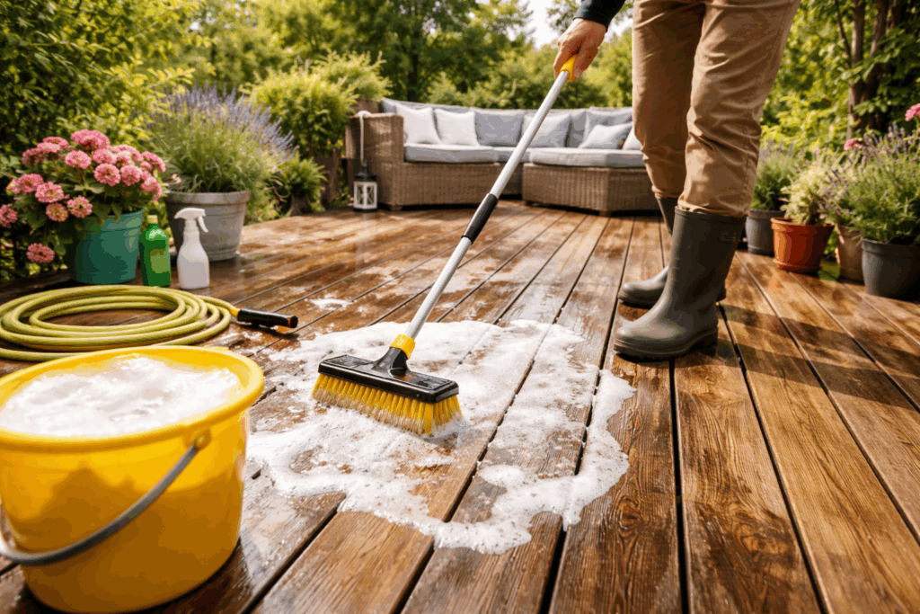 Houten vlonder schoonmaken