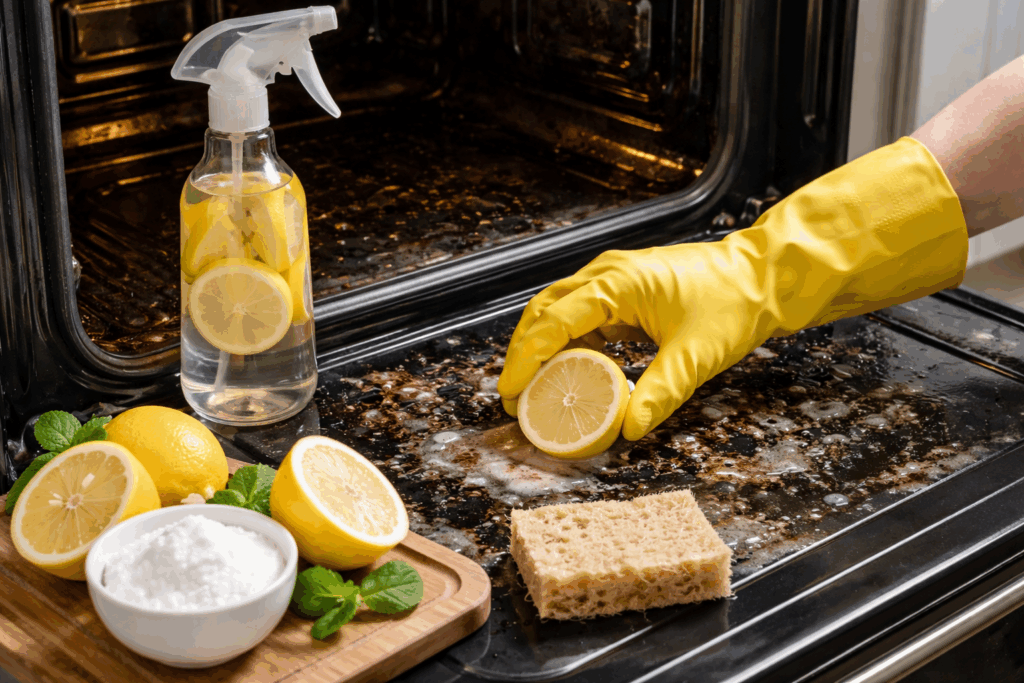 aangekoekte oven schoonmaken citroen