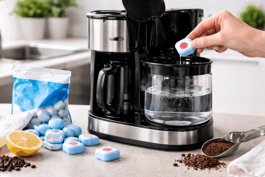 koffiezetapparaat schoonmaken met vaatwastablet