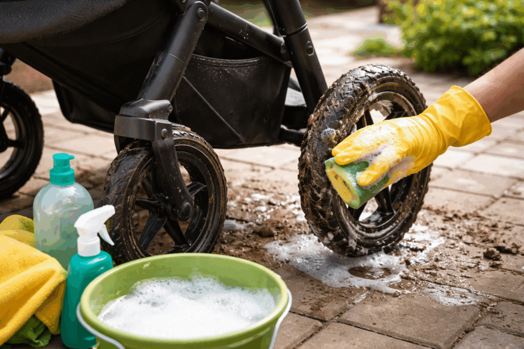 wielen kinderwagen schoonmaken