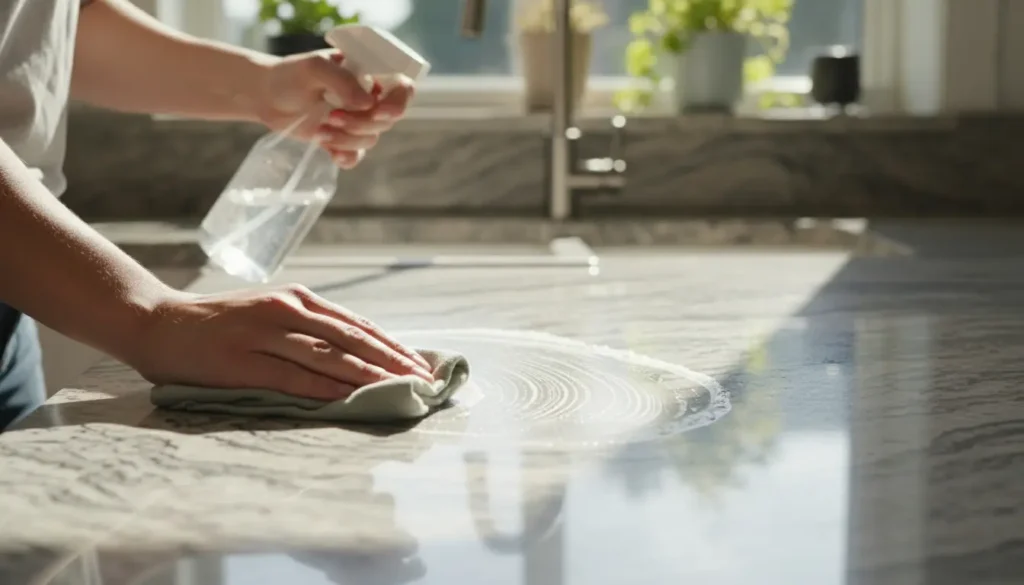 Aanrechtblad natuursteen schoonmaken: veilige routine met groene zeep, zonder vlekken of doffe plekken