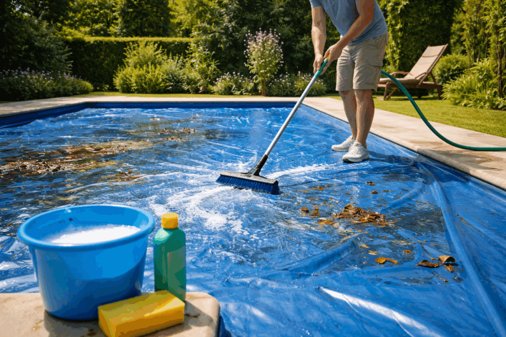 afdekzeil zwembad schoonmaken