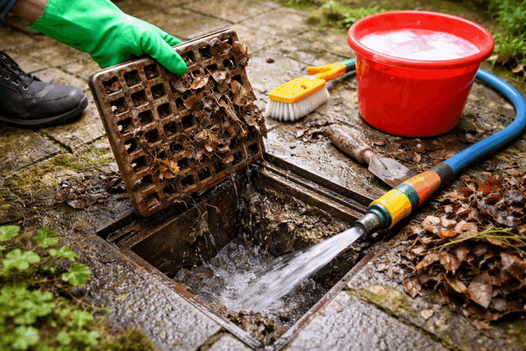 afvoerput buiten schoonmaken
