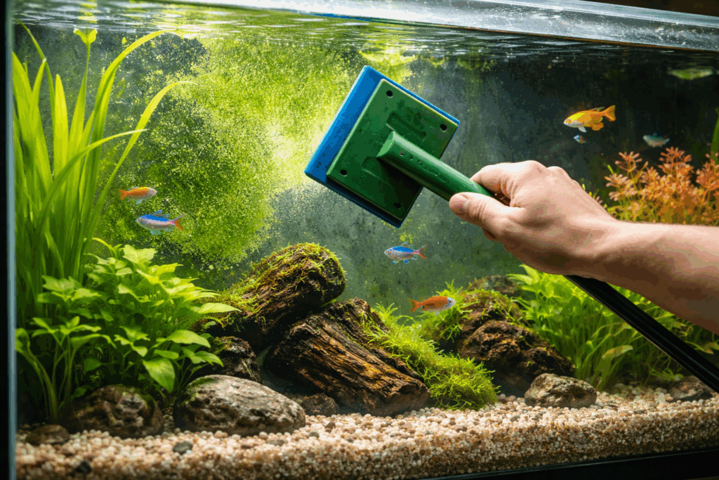 achterwand aquarium schoonmaken