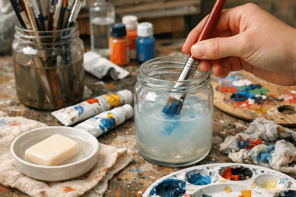 acryl penseel schoonmaken