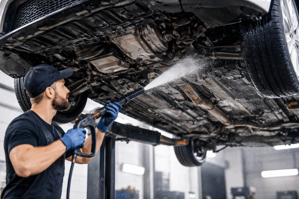 auto onderkant schoonmaken