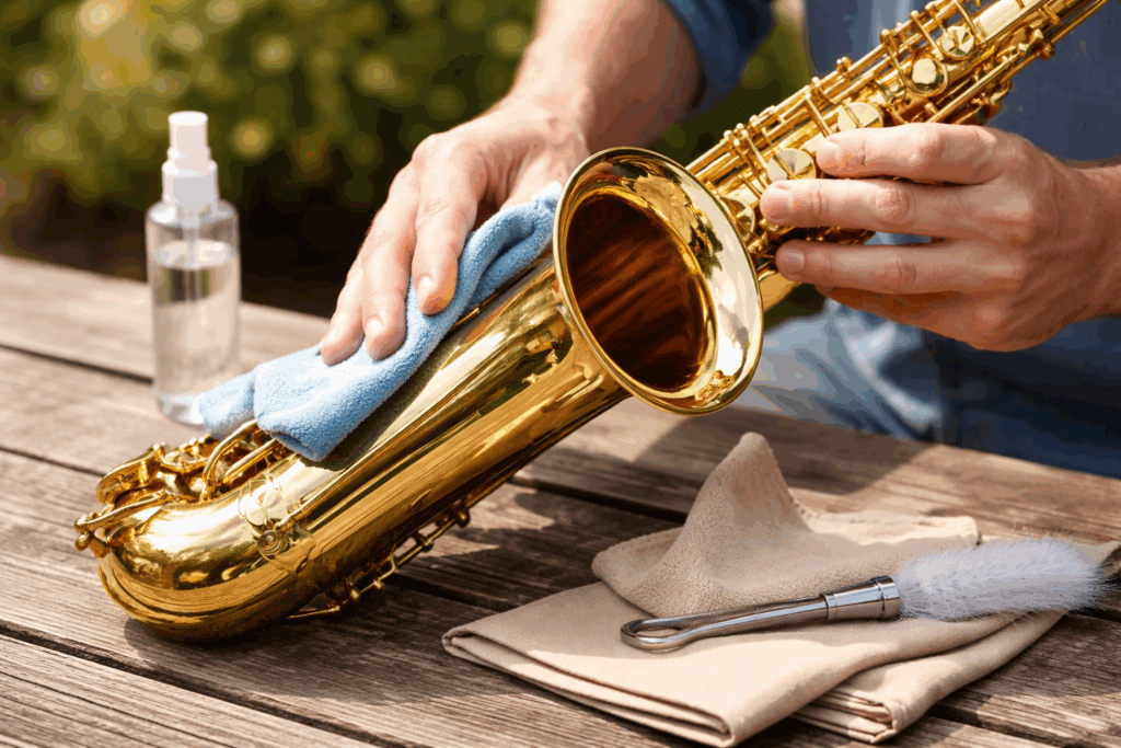buitenkant saxofoon schoonmaken