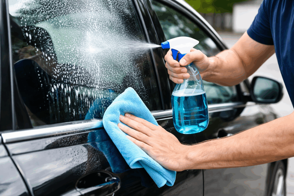 auto schoonmaken met glasreiniger
