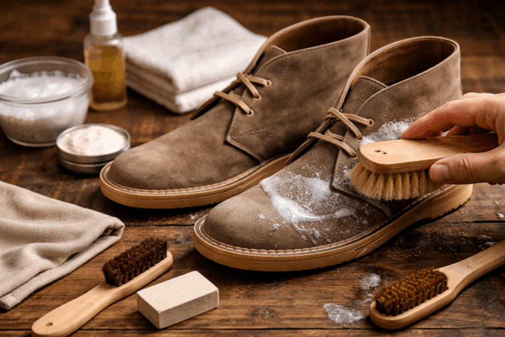clarks desert boot schoonmaken
