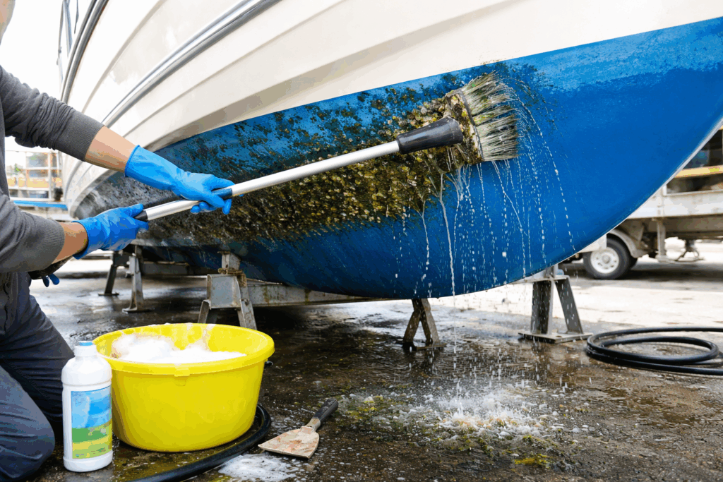 polyester boot onderwaterschip schoonmaken